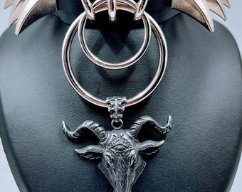 Choker - Draktandsspikad gotisk choker - Baphomet Choker - Metallchoker - Goth Choker - Gotisk Choker - Darkwave - Satanisk - Baphomet