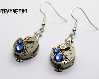 Kolczyki Steampunk Silver Saphire - Biżuteria Steampunk od Steamretro - biżuteria personalizowana - kolczyki steampunk - biżuteria steampunk - gotycka