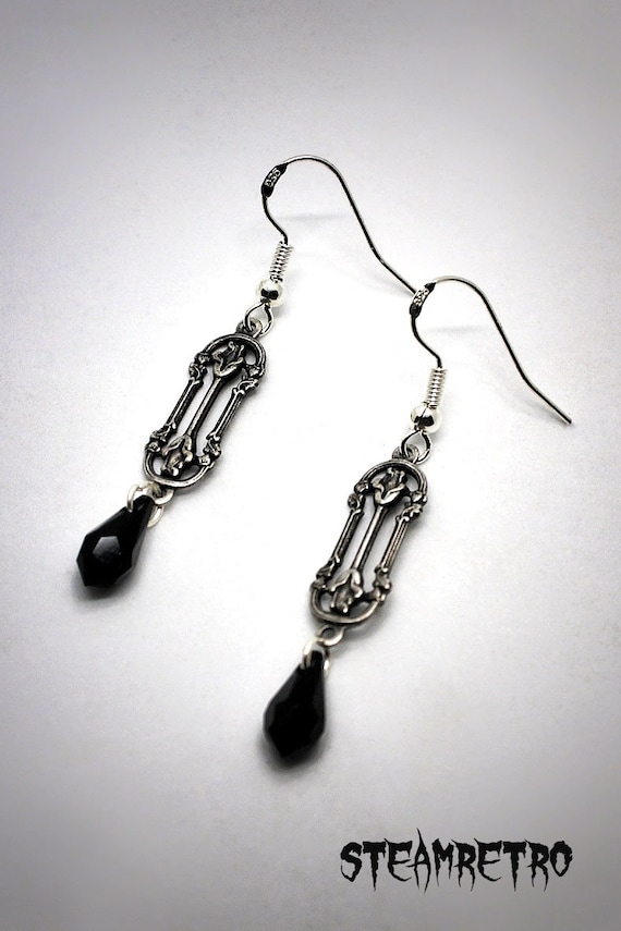 gothic earrings - goth earrings - victorian earrings - gothic jewellery - black earrings - filigree earrings - earrings by steamretro