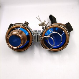 bronze steampunk goggles double loupe blue lens cyber goggles burning man steampunk accessories steampunk gift steampunk goggles image 2