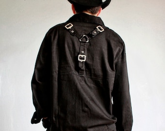 mens long sleeve gothic shirt - mens black shirt - death metal shirt - military style shirt - black shirt - gothic fashion by steamretro