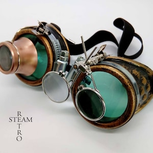 bronze steampunk goggles double loupe green lens cyber goggles burning man steampunk accessories steampunk gift goggles steampunk image 9