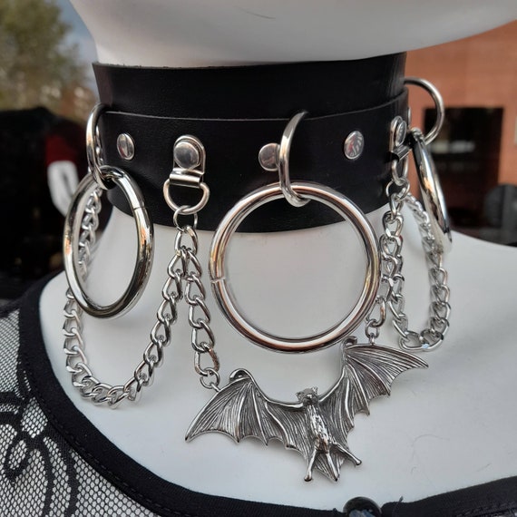 Handmade Goth Punk Choker Gothic Leather Choker Bat Choker Vampire