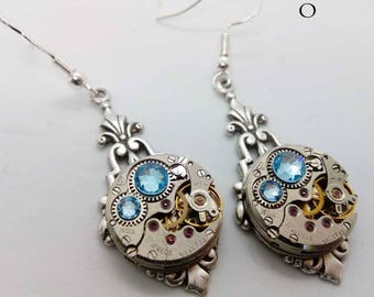 Art Deco Steampunk Earrings in Blue - Steampunk earrings - Art Deco - Jewelry - steampunk Jewellery - steampunk - art deco - gothic earrings