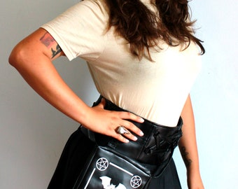 gothic pentagram skirt - gothic skirt with bag - womens black skirt - skirt - gothic - goth goth skirt by steamretro