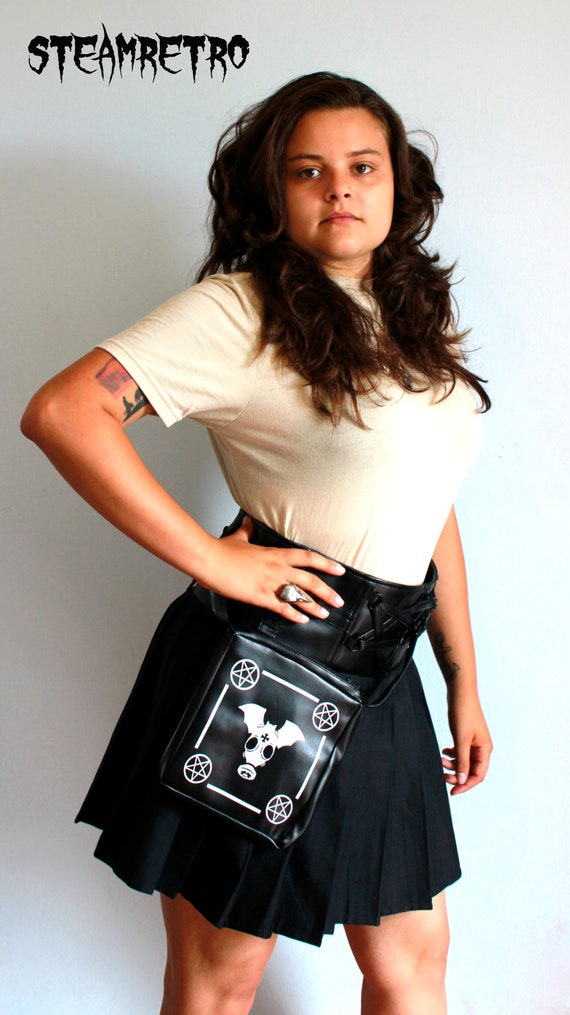gothic pentagram skirt - gothic skirt with bag - womens black skirt - skirt - gothic - goth goth skirt by steamretro
