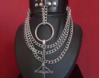 Inverterad korschoker - Goth Choker - Gotisk Choker - Satanisk Choker - Black Metal - Black Metal Choker - Kedjechoker - BDSM Choker - Goth