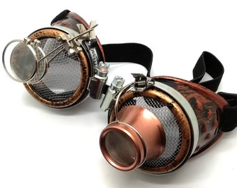 Bronze steampunk goggles - double loupe clear mesh  cyber goggles burning man steampunk accessories - steampunk gift - goggles - steampunk