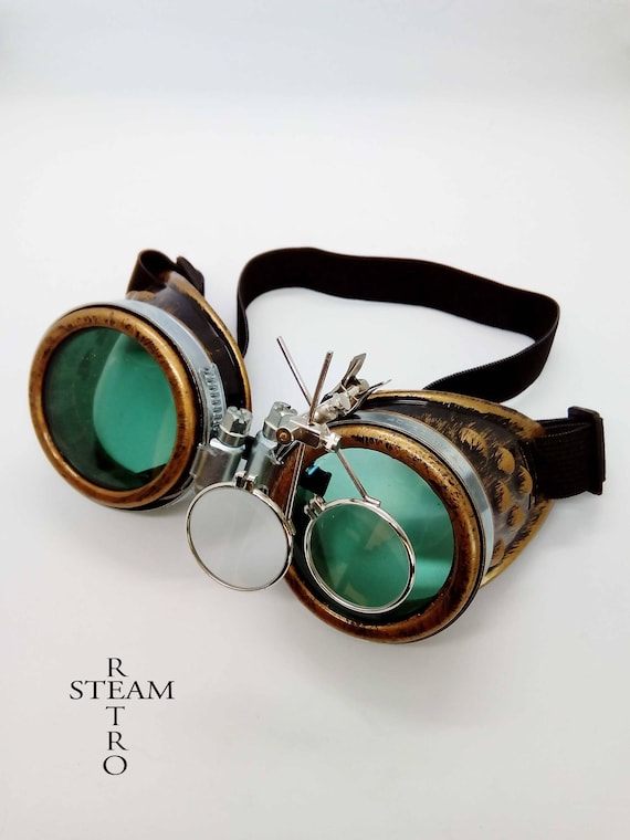 Burningman Occhiali Steampunk Occhiali occhiali saldatore accessori  steampunk occhiali madmax con lente di ingrandimento verde occhiali  steampunk -  Italia