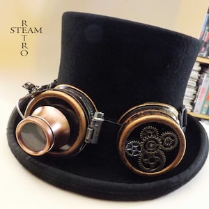 steampunkhatt - ny VINTAGE ull formell hög hatt med utrustning skyddsglasögon - steampunk hög hatt - steampunk hög hatt med svarta skyddsglasögon bild 1
