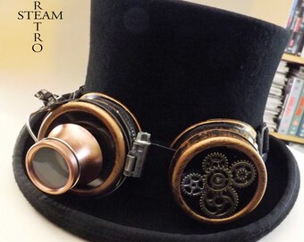 cappello steampunk - nuovo cappello a cilindro formale in lana VINTAGE con occhiali protettivi - cappello a cilindro steampunk - cappello a cilindro steampunk con occhiali protettivi neri