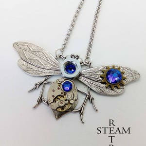 Steampunk entomologist necklace in purple - steampunk dragonfly - moth - mechanical dragonfly - dragonfly necklace - steampunk - necklace
