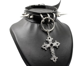 Gothic Cross Choker - Goth Choker - Spiked Choker - Punk Choker - BDSM