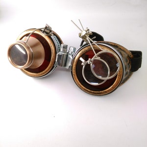 bronze steampunk goggles double loupe blue lens cyber goggles burning man steampunk accessories steampunk gift steampunk goggles image 10