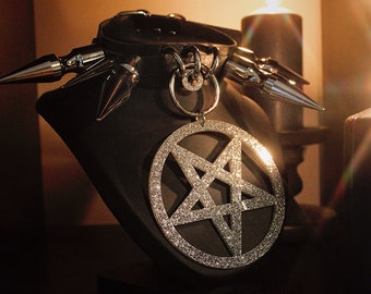 Satanisk Pentagram Choker - Gotisk Choker - Choker - Burning Man - Glam Goth Choker - Spike Silver Choker - BDSM Choker Goth Tillbehör