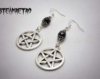 boucles d’oreilles gothiques - boucles d’oreilles païennes - boucles d’oreilles pentagramme - pentagramme - bijoux pentagramme - boucles d’oreilles gothiques - boucles d’oreilles noires - mode sombre
