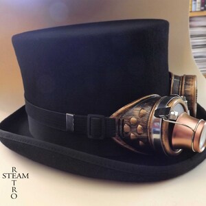 steampunkhatt - ny VINTAGE ull formell hög hatt med utrustning skyddsglasögon - steampunk hög hatt - steampunk hög hatt med svarta skyddsglasögon bild 4