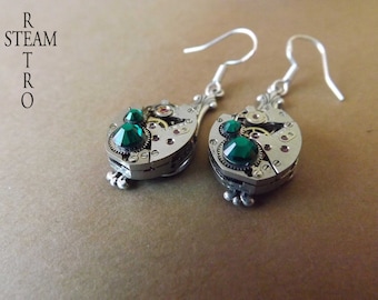 steampunk - earrings - Steampunk Emerald Earrings Steamretro -Steampunk Jewellery by Steamretro - personalized jewelry -Christmas gift