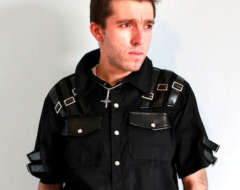 Gothic Steampunk short sleeve black shirt - Darkwave EBM shirt - mens black shirt - death metal shirt - goth shirt