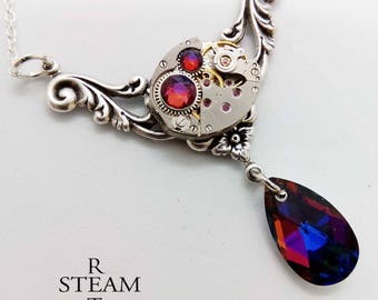 Rococo Steampunk Necklace - Steampunk Jewelry - gift boxed - Swarovski volcano Crystal Necklace - steampunk - necklace - steampunk wedding