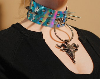 Gotisk choker - Choker - Spiked Choker - Punk Choker - BDSM Choker - Kristall Choker - Goth Choker - Pastell Goth Choker - Blå Choker