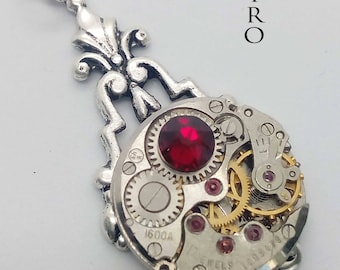 art déco steampunk rouge collier - bijoux steampunk - Collier steampunk