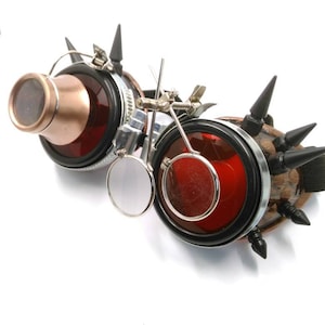 goggles - steampunk - steampunk goggles - burningman goggles - red goggles - cyberpunk goggles - spikey goggles - welding goggles - gothic