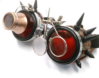 goggles - steampunk - steampunk goggles - burningman goggles - red goggles - cyberpunk goggles - spikey goggles - welding goggles - gothic