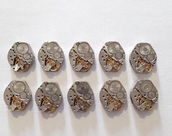 Lot de 10 mouvements de montre - mouvement de montre mécanique en diamant de 16 mm, fournitures steampunk, mouvements de montre pour pièces, pièces de montres anciennes
