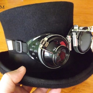 Steampunkhoed - nieuwe VINTAGE formele hoge hoed van wol met veiligheidsbril - hoge steampunkhoed - hoge steampunkhoed met zwarte veiligheidsbril