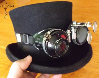 cappello steampunk - nuovo cappello a cilindro formale in lana VINTAGE con occhiali - cappello a cilindro steampunk - cappello a cilindro steampunk con occhiali neri