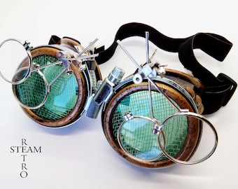 Steampunk Goggles Glasses AVIATOR cyber gothic welder glasses steampunk accessories madmax goggles double loupe green - goggles - steampunk