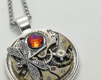 Steampunk necklace- steampunk dragonfly necklace -Steampunk pendant - volcano steampunk necklace - firefly necklace - women steampunk gift