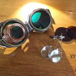 bronze steampunk goggles double loupe green lens cyber goggles burning man steampunk accessories steampunk gift goggles steampunk image 7