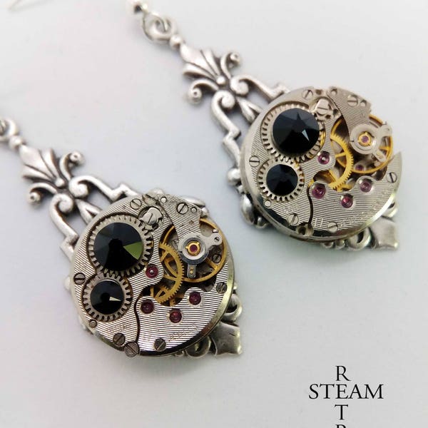 Art Deco Steampunk Earrings in black - Steampunk earrings - Art Deco - Jewelry - steampunk Jewellery - steampunk - gothic earrings - gothic