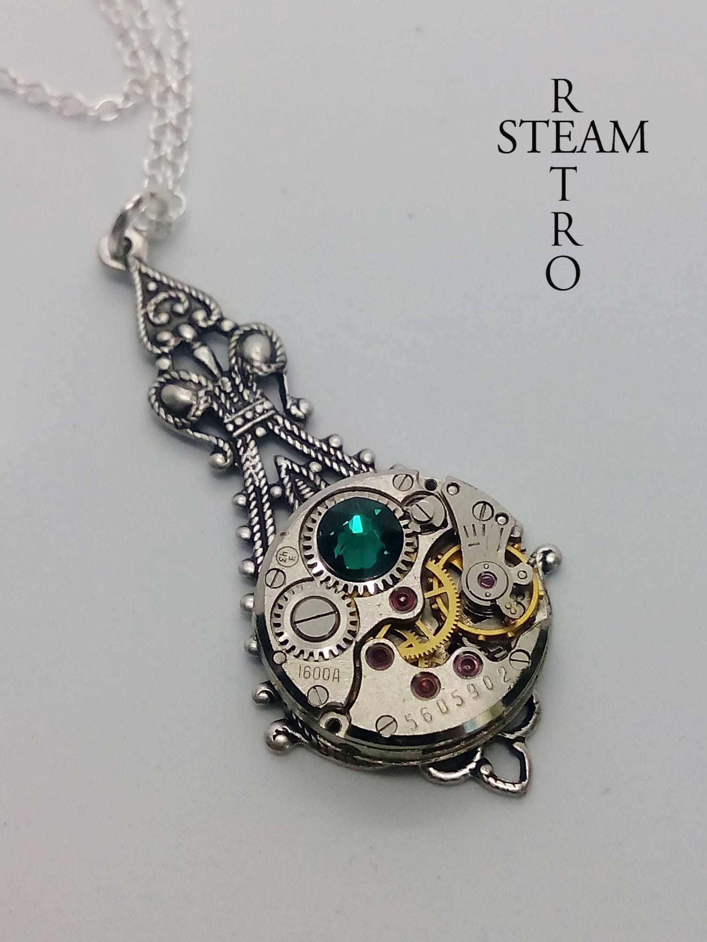 Steampunk Victorian Emerald Pendant Necklace Steampunk | Etsy