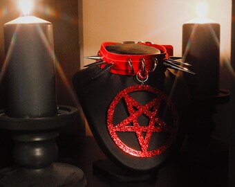 Satanisk Pentagram Choker - Choker - Goth Choker - Glam Goth Choker - Spike Red Choker - BDSM Choker - Goth Choker - Goth Accessoarer