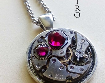 Vintage ruby Steampunk Necklace - Steampunk Jewelry by Steamretro - ruby birthstone - personalized jewelry - steampunk - Christmas gift