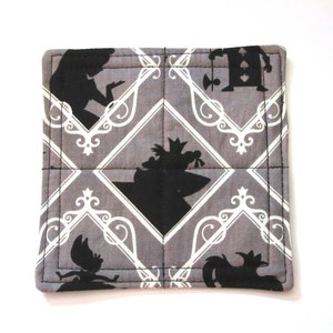 Alice in Wonderland Grey Silhouette Fabric Coffee Coaster