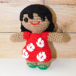 Lilo rotes Kleid Prinzessin Pal Amigurumi Häkelpuppe. Lilo und Stitch