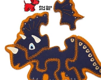 Triceratops Dinosaur PDF Sewing Pattern 5 piece Jigsaw Puzzle