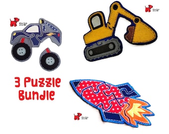 Monster Truck, Rocket and Digger Felt Soft Toy Puzzle Sewing Patterns (PDF)
