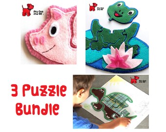 Frog, Pig, Tortoise Jigsaw Puzzle Sewing Patterns (PDF Bundle)