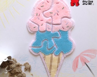 Ice Cream Felt Food PDF Pattern. 5-Piece Jigsaw Puzzle Soft Toy