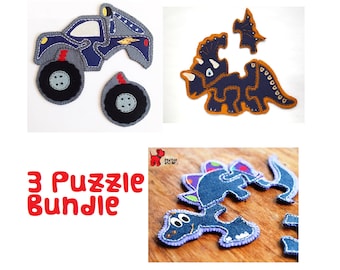 Dinosaur & Monster Truck Soft Toy Puzzle Sewing Patterns (PDF)