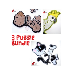 PDF Sewing Patterns Bundle Dog, Cat & Cockatoo Soft Toy Jigsaw Puzzle.  Pack of 3 Patterns