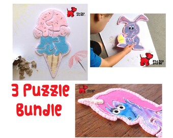 Ice Cream, Unicorn, Easter Bunny Soft Toy Jigsaw Puzzle: 3 PDF Sewing Patterns