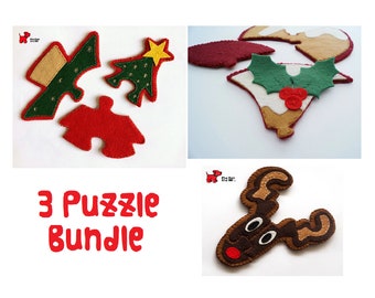 Christmas Jigsaw Puzzle PDF Sewing Patterns: Tree, Pudding, Reindeer (Bundle of 3)