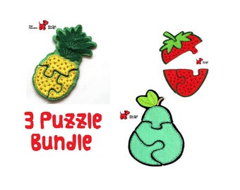 Fruit Jigsaw Puzzle PDF Sewing Patterns: Pineapple, Strawberry, Pear (Pack of 3)