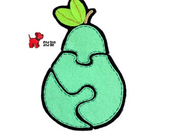 3-Piece Pear Felt Puzzle Pattern. Easy Sewing PDF for Kids Felt Play Food